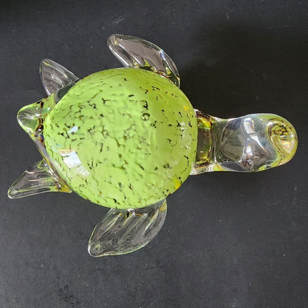Vintage Fifth Ave Crystal Green Sea Turtle Figurine Paperweight 5.25"
